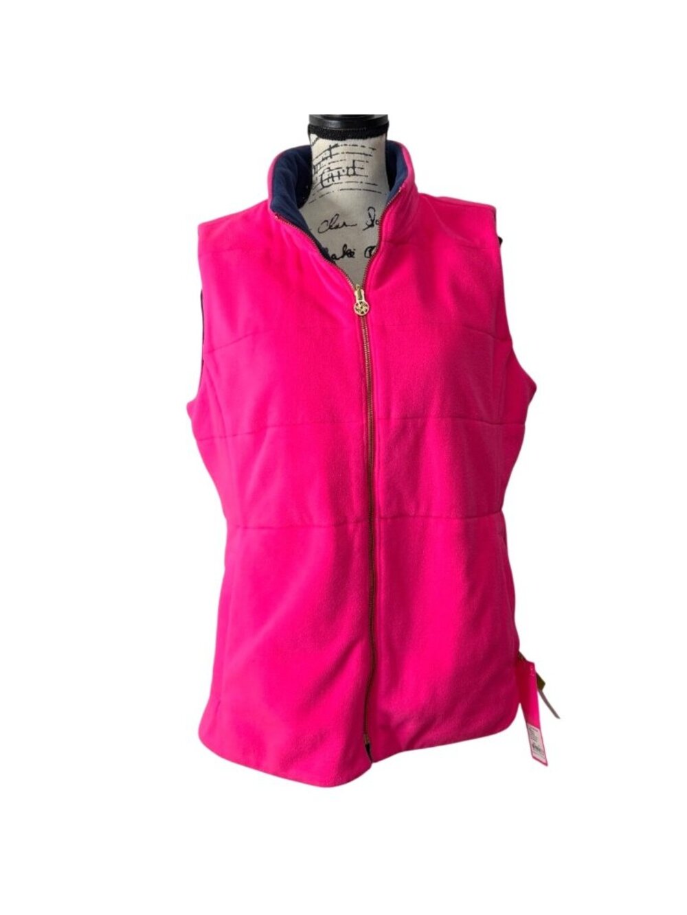 Lilly Pulitzer Womens XL Brooklee Reversible Fleece Vest Hot Pink & Navy NEW